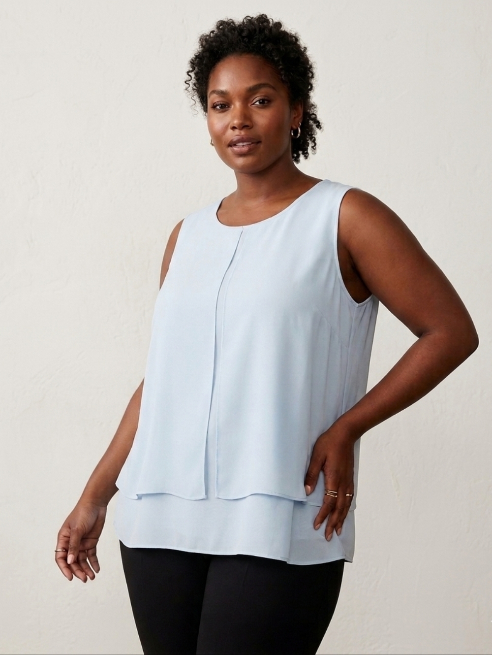 NWT Pale Blue Chiffon Sleeveless Layered Blouse Plus Size 24